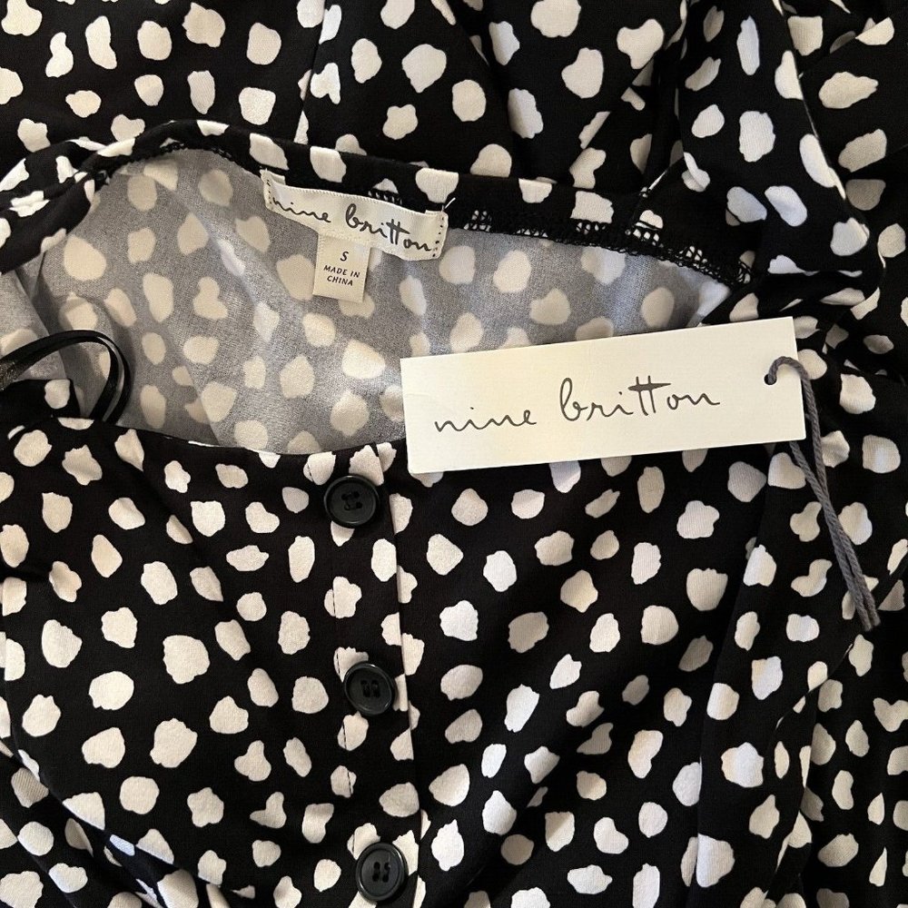 Nine Britton Renie Dress Size Small Soft Brushed Knit Skater Black Spotted Polka - Picture 6 of 8